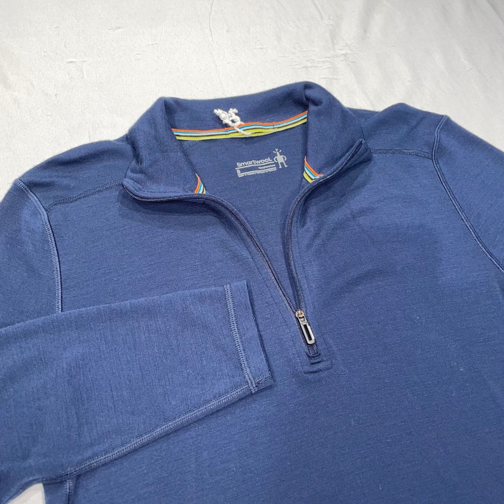 Smartwool Mens‎ Merino Wool Quarter Zip Base Layer Top Navy Blue Small